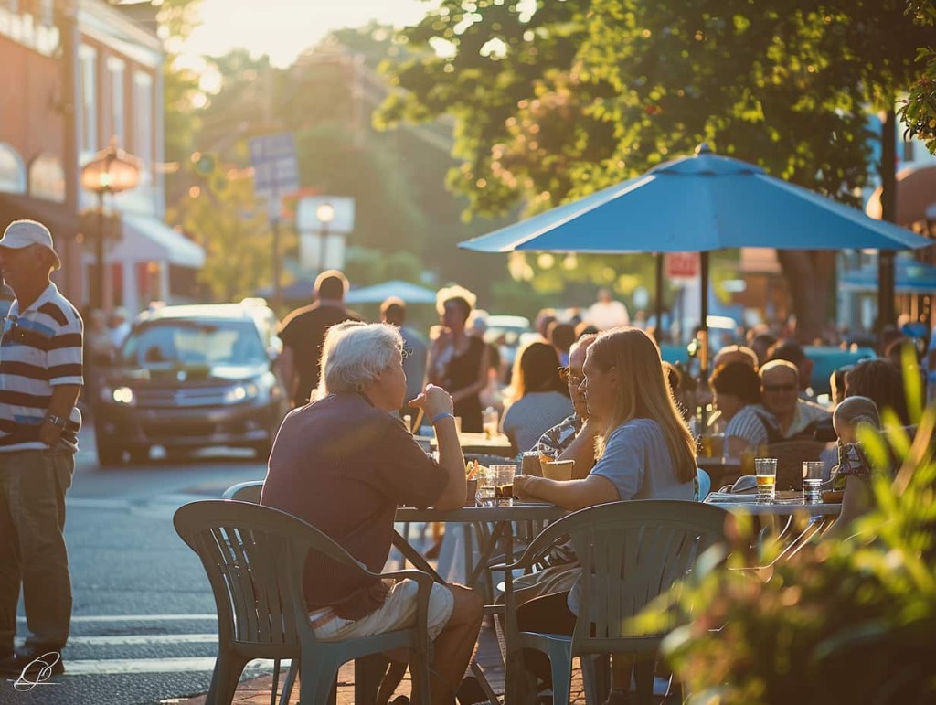 Neighbors dining outdoors on a warm evening in Northern Delaware.